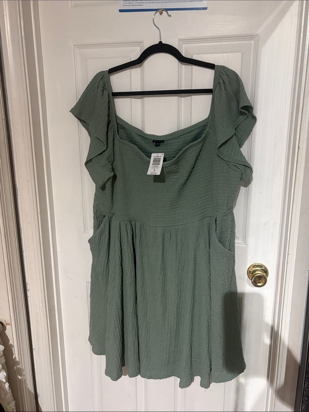 Torrid Smocked Sage Green Mini Dress with Ruffle Sleeves nwt